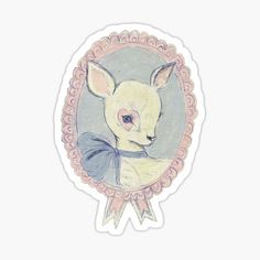 an animal with a bow on it's head in a round frame sticker