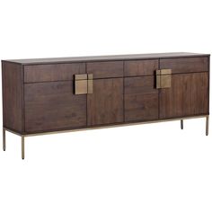 the sideboard is made out of wood and has metal handles on each side panel