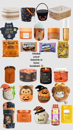 an assortment of halloween themed items including candles, soaps and candy