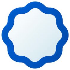 a blue circle shaped mirror on a white background