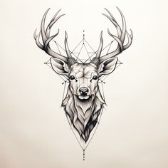 a drawing of a deer's head with geometric designs on its face and antlers