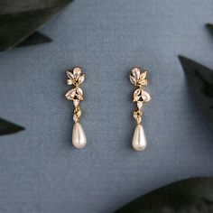 Dainty Teardrop Pearl Drop CZ Earrings Pear Earrings Wedding, Olive And Piper Wedding Earrings, Bride With Jewelry, Pearl Earrings Dangle Wedding Jewelry, Classic Wedding Jewelry Brides, Freshwater Pearl Earrings Wedding, Romantic Wedding Jewelry, Long Pearl Earrings Wedding, Tear Drop Pearl Earrings