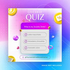 the giveaway quiz screen is shown with buttons and other items in front of it