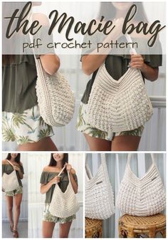 the macie bag crochet pattern is shown with instructions to make it look like an