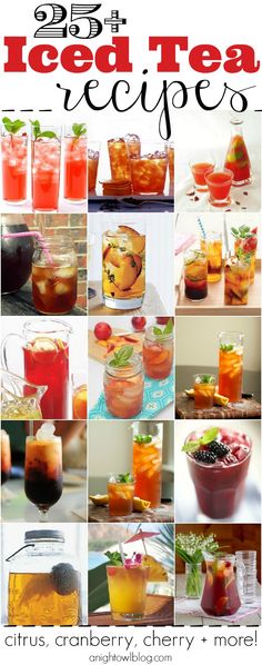 iced tea recipe collage with various drinks