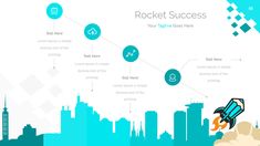 the rocket is flying through the air with buildings in the background and text that reads rocket success