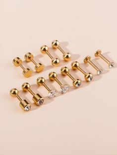 Gold Fashionable   Stainless Steel  Stud Embellished   Jewelry Double Stud Earrings, Double Stud, Rhinestone Decor, Resin Ring, Aesthetic Colors, Lovely Earrings, Stainless Steel Earrings, Trendy Fashion Women, Steel Jewelry