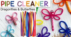 pipe cleaner dragonflies and butterflies craft for kids to use with crochet hooks