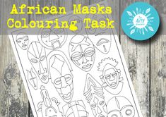 an african mask coloring sheet with the words african masks on it