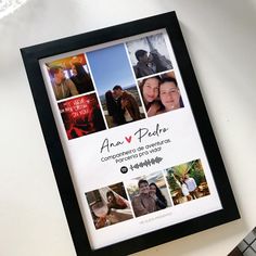 a black frame with pictures and words on it