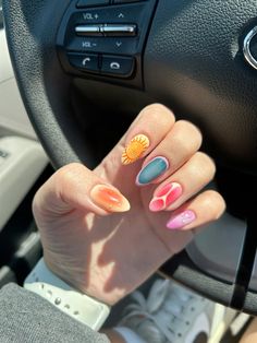 summer nail inspo gel nails aura nails  done by @taylormademanicures on ig :) Avatar The Last Airbender Nails Designs, Aura Nails Gel, Beach Aura Nails, Aura Gel Nails, Aura Summer Nails, Summer Nails Aura, Gel Nails Aura, Aura Gel X Nails, Summer Aura Nails