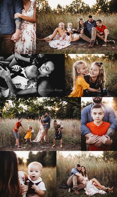 a collage of family photos taken in the woods