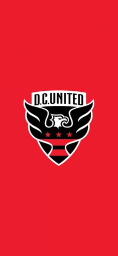 the dc united logo on a red background