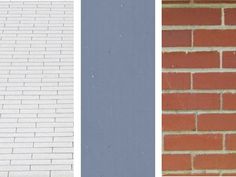 three different types of brick are shown side by side, one is white and the other is blue