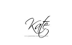 the word kate is written in cursive writing on a white background with black ink