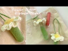 crochet flower charm and lip balm holder - free pattern by amishkaboom