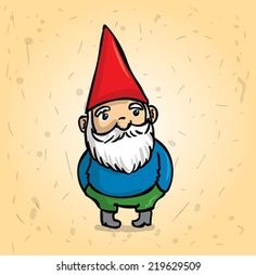 a cartoon gnome with a red hat and green pants