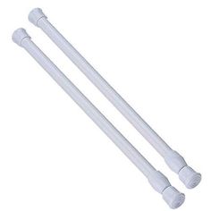 two white plastic pipe holders are shown on a white background, one is holding the end of