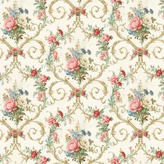 an old fashioned wallpaper with roses and vines