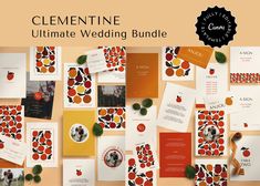 an assortment of wedding cards and stationery items on display with the words clemente