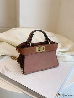 Bird in Bag - Two-Tone Tweed Lock Flap Square Handbag Trendy Tan Office Bags, Chic Tan Bag For Fall, Trendy Tan Square Bag, Square Handbag, Bird In Bag, Bag Bag, Square Bag, Black Mini, Binding