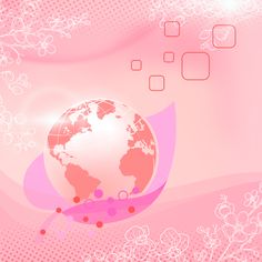 an abstract pink background with flowers and a globe