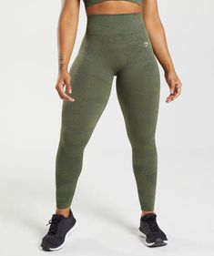 Gym Shark Leggings Green, Gymshark Energy Seamless Leggings, Gymshark Camo Leggings, Green 4-way Stretch Leggings For Gym, Gymshark Camo, Green Compressive Seamless Leggings, Latest Workout, Gymshark Women