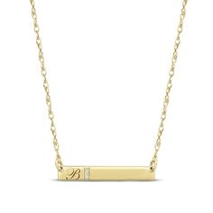 This elegant necklace features a bar crafted in 10K yellow gold. Three round diamonds sparkle beside an initial inscribed in a swirling script front. The pendant sways from an 18-inch rope chain that secures with a spring ring clasp. Initial Bar Necklace, Elegant Necklace, Accessories Jewelry Necklace, Elegant Necklaces, A Bar, Rope Chain, Bar Necklace, Spring Rings, Personalized Jewelry