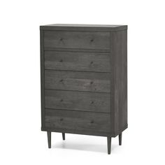 the chest of drawers is made from wood and has three drawers on each side, one with