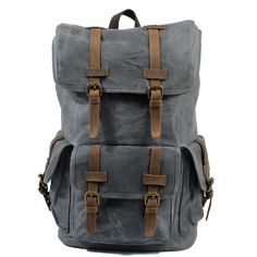 Backpacking Handmade Canvas Backpack Rucksacks Travel Backpack CF55 Travel Backpack With Adjustable Strap In Waxed Canvas, Travel Backpack In Waxed Canvas With Adjustable Strap, Casual Gray Backpack For Travel, Large Capacity Waxed Canvas Backpack, Outdoor Gray Backpack With Adjustable Strap, Gray Backpack For Outdoor Use, Gray Backpack For Daily Use, Gray Outdoor Backpack, Gray Travel Backpack Shoulder Bag