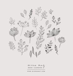 an illustration of flowers and leaves on a gray background with the words mama written in black ink