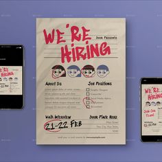 Cream Retro Flat Design We're Hiring Flyer Set Graphic Design Promotional Flyers, For Hire Poster, Hiring Creative Design, Recruitment Design Ideas, We're Hiring Design, We Hiring Poster Design, We're Hiring Poster Design, Ads Ideas Creative, We Are Hiring Creative Poster Design