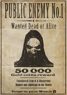 an old wanted poster for the public enemy no 1, featuring a skull wearing a veil