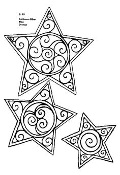 three star shapes with spiral designs on them