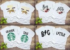 Little Big Shirts, Big Little Shirts, Sorority Reveal Party Shirts, Big Lil Gbig Tanks, Big Little Sister Shirts, Sorority TanksORDER INSTRUCTIONS:When checking out please include following information:1) Size and Style2) Choose the Design Option. (1. Tiger, 2. Flowers, 3. Starbuкs, 4. Rock and Roll)3) Enter text to be placed on logo like in sample images.We use only High Quality Ink. It's an actual ink not decal, vinyl and etc. All t-shirts are unisex and 100% CottonUsually, we ship within 1-3 Little Sister Shirts, Big Little Shirts Sorority, Sorority Reveal Shirts, Big Little Sorority Shirts, Big Shirts, Big Little Basket, Tiger 2, Little Shirts, Cheer Tshirts