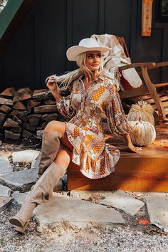 Autumn Sweetness Dress Womens Western Dresses, Western Church Outfit, Country Western Dresses, Western Photoshoot, Western Dresses For Women, Church Fits, Green Floral Design, Long Sleeve Boho Dress, Church Outfit