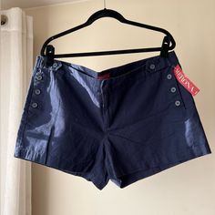 Navy Blue Sailor-Style Shorts With Buttons By Merona. Never Worn, New With Tags! 3 Inch Inseam. Blue Shorts Women, Chino Shorts Women, Coral Shorts, Sailor Style, Womens Chinos, Black And White Shorts, Sailor Fashion, Polka Dot Shorts, Navy Blue Shorts