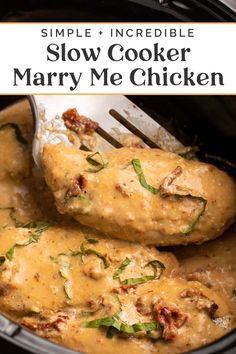 slow cooker mary me chicken recipe with text overlay