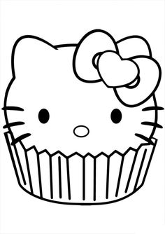 a hello kitty cupcake with a bow on it's head coloring pages for kids