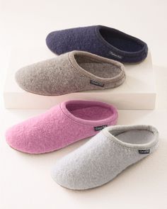 Classic meets comfy in these low-profile pure boiled wool mule slippers from Haflinger, who know how to make a slipper you'll really want to slip into. You'll love the natural temperature regulation, wicking properties, superior support, and durability. Rubber outsole. Women's classic boiled wool slippers by Haflinger. Shoes For Me, Italian Leather Bags, Mom Gift Ideas, Wool Slippers, Women's Shoes Accessories, Garnet Hill, Boiled Wool, Sleep Wear, Swag Shoes