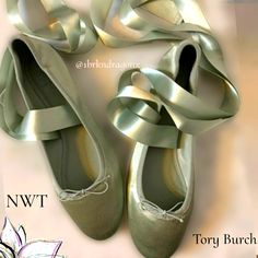 These Tori Burch Ballet Flats Are Just Simply Gorgeous. With Their Lustrous Ribbons Sprouting From The Sides Highlighting The Ballerina-Like Elegance Of A Dainty Flat Finished With A Pert Bow. A Traditional Burch Accent. Genuine Leather Textile Upper/Leather Lining And Sole/ Leather Satin Thick Ribbons Adorned In A Beautiful Sage Green. Salon Shoes Ballerina Flats Leather Ribbons Voluminous Traditional Stage Minimalist Sage Green Salon, Green Ballet Shoes, Green Salon, Green Ballet Flats, Tori Burch, Green Flats, Wedding Shoes Flats, Ballerina Shoes Flats, Fancy Shoes