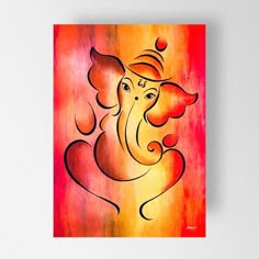 an elephant painting on a white wall with red and yellow colors