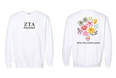 SIZES SM - XL Product Color White Product Details Comfort Colors 1566 Unisex soft-washed garment-dyed crewneck sweatshirt Ribbed collar, cuffs, and waistband 80/20 ringspun cotton/polyester 'True' fit Due to stock issues similar alternative products may be used. Product Description Indulge in the ultimate comfort with our Bouquet Sorority Mom Crewneck. Crafted from a blend of airlume combed and ring-spun cotton and polyester, this crewneck ensures a snug and cozy fit that feels as good as it loo Alpha Tau Omega, Sorority Names, Mom Crewneck, Sorority Events, Sorority Shirt, University Tees, Big Little Reveal, Sorority Apparel, Sorority Outfits