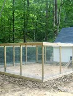 a chicken coop in the middle of a wooded area