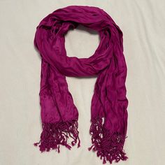 New With Tags. Jewel Toned Magenta Colored Scarf With Fringe Edge. 76”X20”. Magenta Scarf, Bohemian Purple Scarf One Size, Bohemian Purple Shawl Silk Scarf, Scarf With Fringe, Pink Hand-dyed Scarf, Artistic Purple Silk Scarf, Jones New York, Jewel Tones, Scarf Wrap