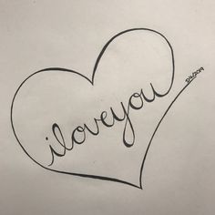 a drawing of a heart with the word i love you written in cursive writing