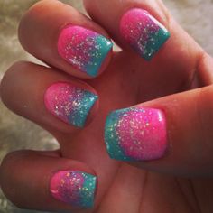 Nail Ideas Colored Tips, Gender Reveal Gel Nails, Neon Ombre Nail Designs, Gender Reveal Ombre Nails, Gorgeous Nails Summer, Gender Reveal Nails Short, Gender Reveal Nails Ideas Boy Or Girl, Bright Blue And Pink Nails, Fun Gel Nails For Summer