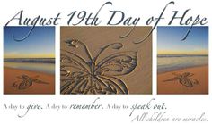 the logo for august 9th day of hope, with four images of butterflies and sand