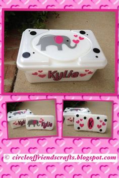 an elephant themed lunch box with hearts on it and the words, love is in the air