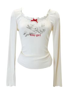 Color: White, Size: S Coquette Graphic, Cutesy Clothes, Gyaru Y2k, Y2k Outfits Summer, Shirts Y2k, Y2k Shirts, Fashion Coquette, Dr Wardrobe, Coquette Shirt